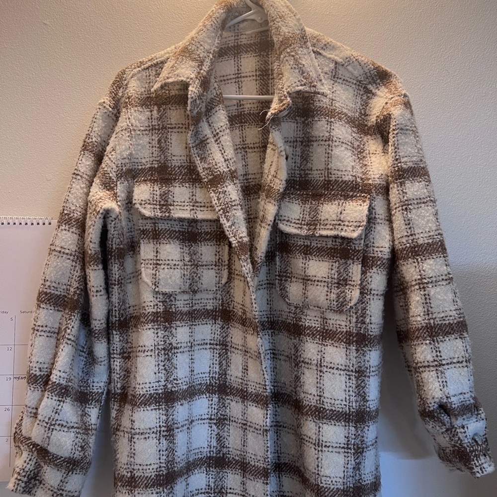 12th tribe hotel california beige plaid shirt jacket shacket s - Picture 4 of 8
